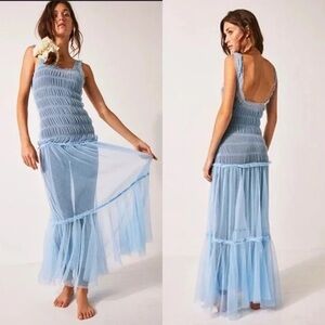 New!! Intimately Free People Smock About It Sheer Tulle Ruffle Dress